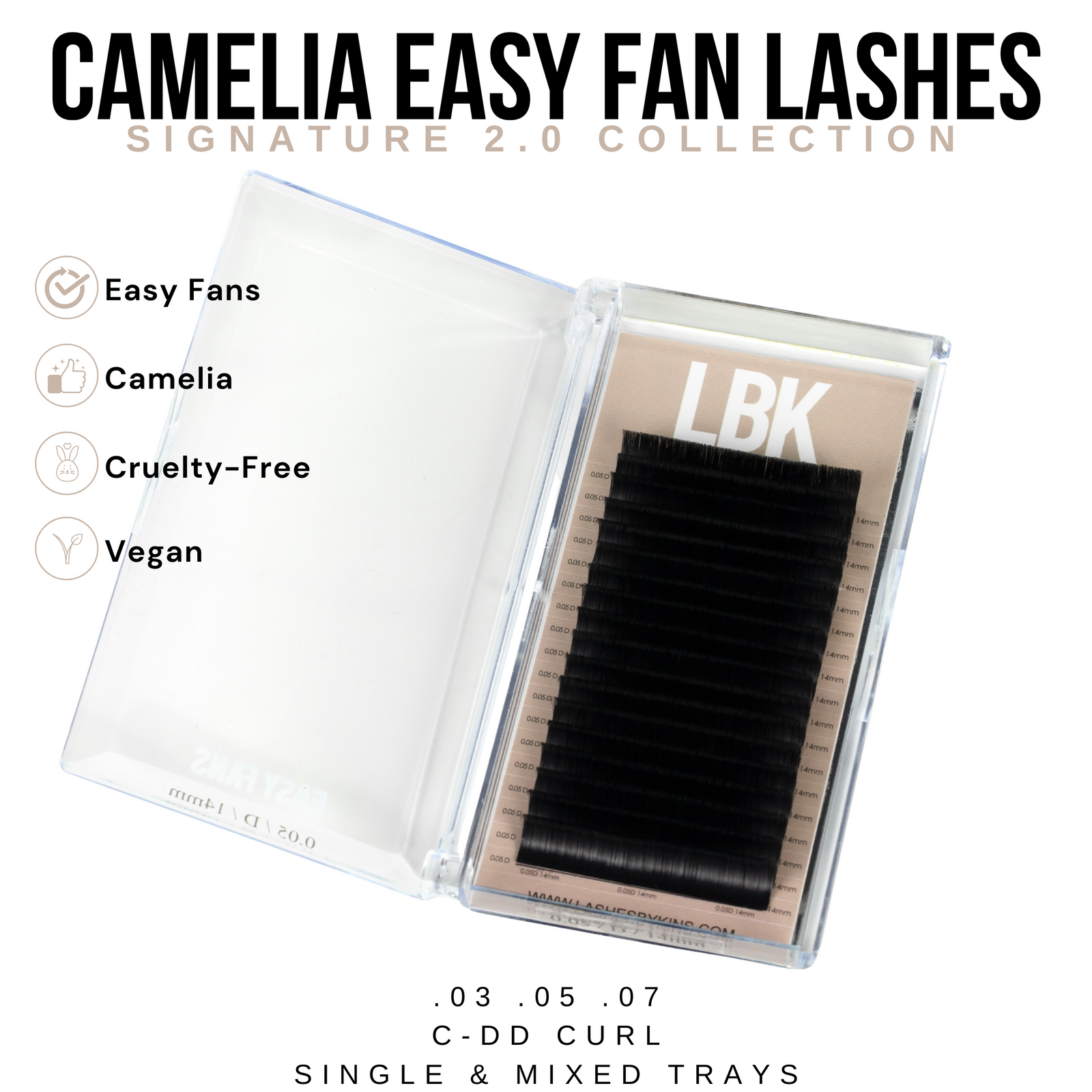 LBK LASHES Lashes .05 / C / 9mm Camelia .05 Easy Fan Lash Tray Signature 2.0